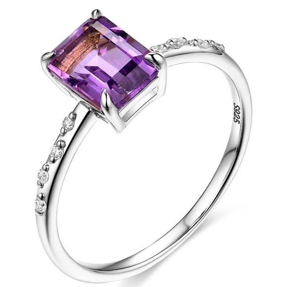 14k 925 Natural Amethyst Diamond Moissanite Ring